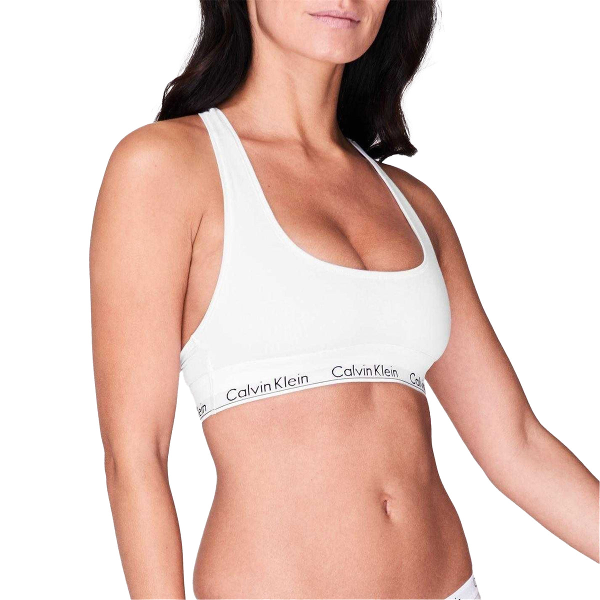 Calvin Klein Womens Logo Cotton Blend Bralette White