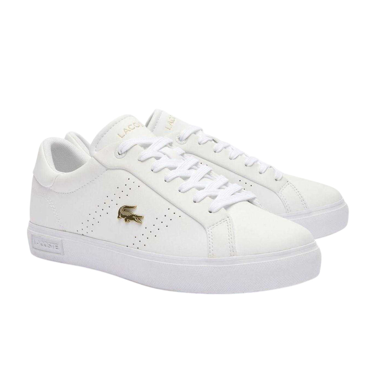 Lacoste Womens Powercourt 2.0 Leather Trainers White/Gold