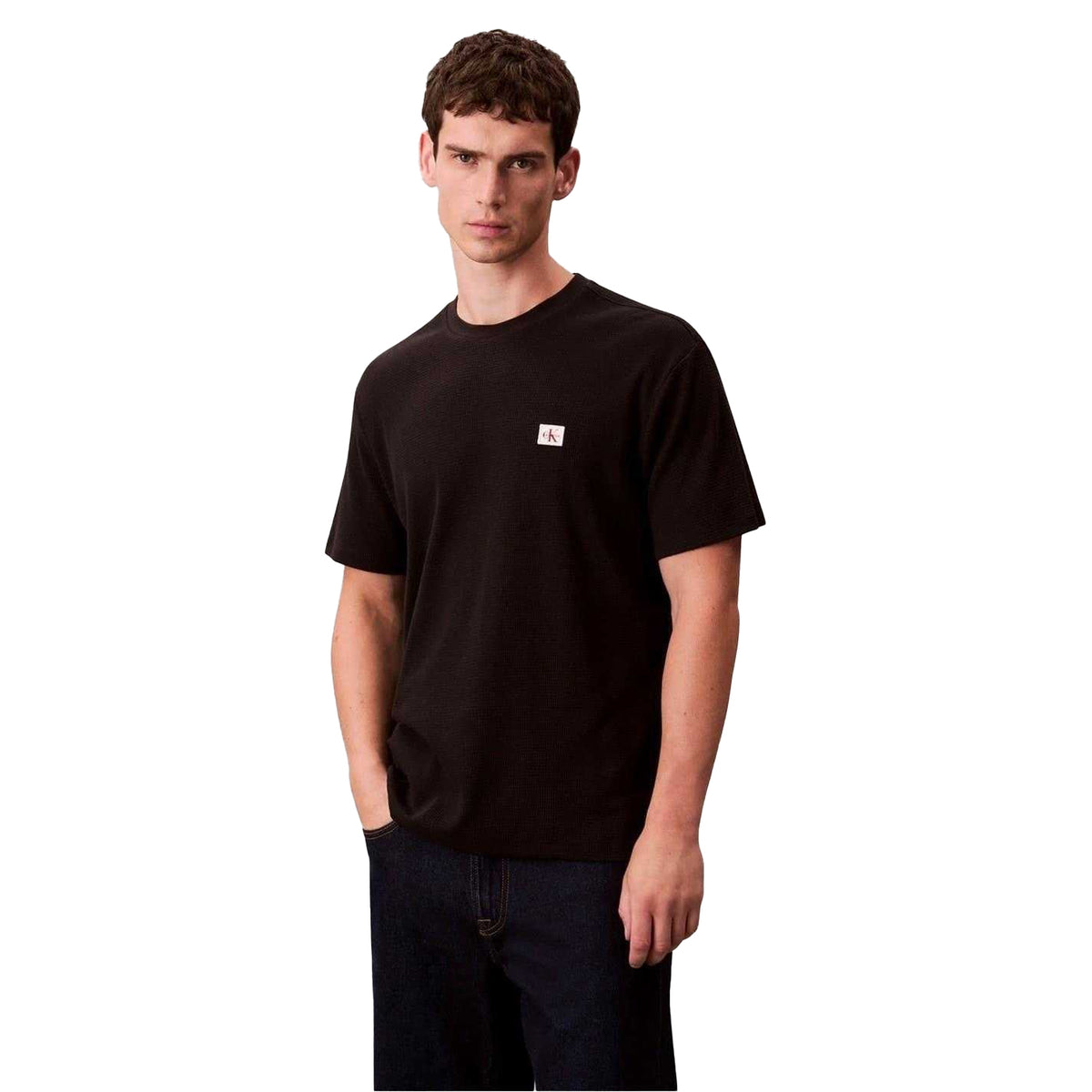 Calvin Klein Mens Badge Waffle T-Shirt Black