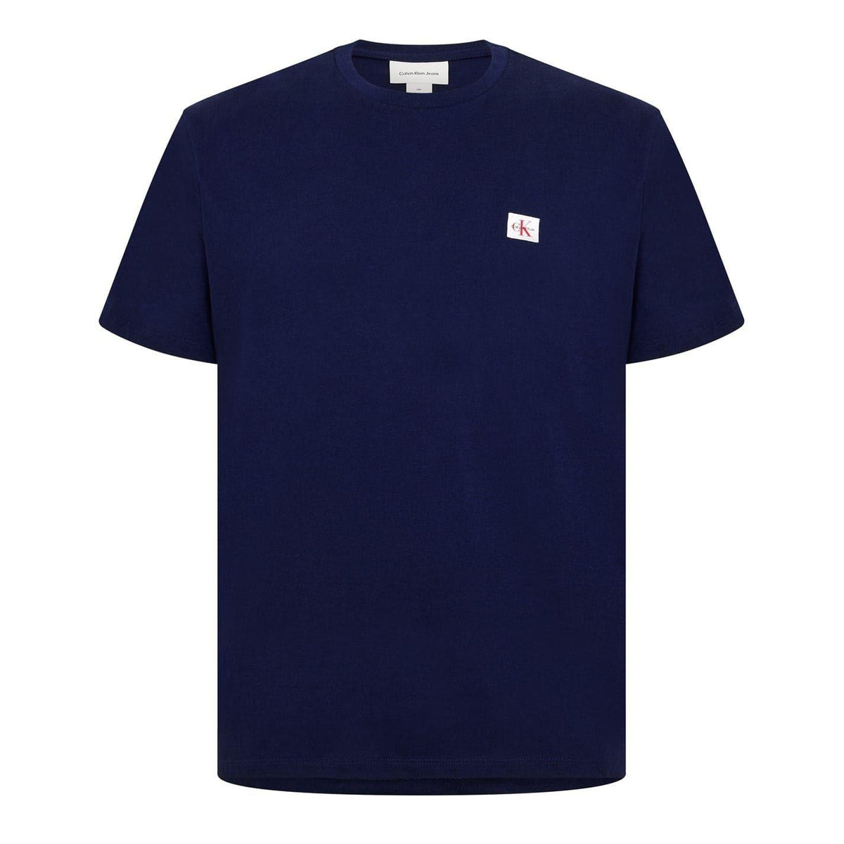 Calvin Klein Mens Box Logo Cotton Crew Neck Regular T-Shirt Maritime Blue