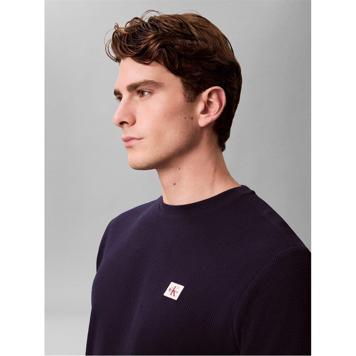 Calvin Klein Mens Waffle Long-Sleeved T-Shirt Maritime Blue