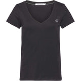 Calvin Klein Womens Embroidered Stretch V Neck T-Shirt Black