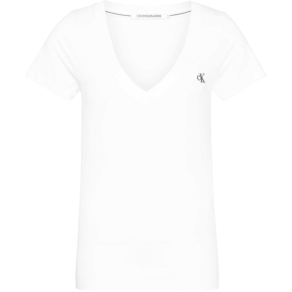 Calvin Klein Womens Embroidered Stretch V Neck T-Shirt Bright White