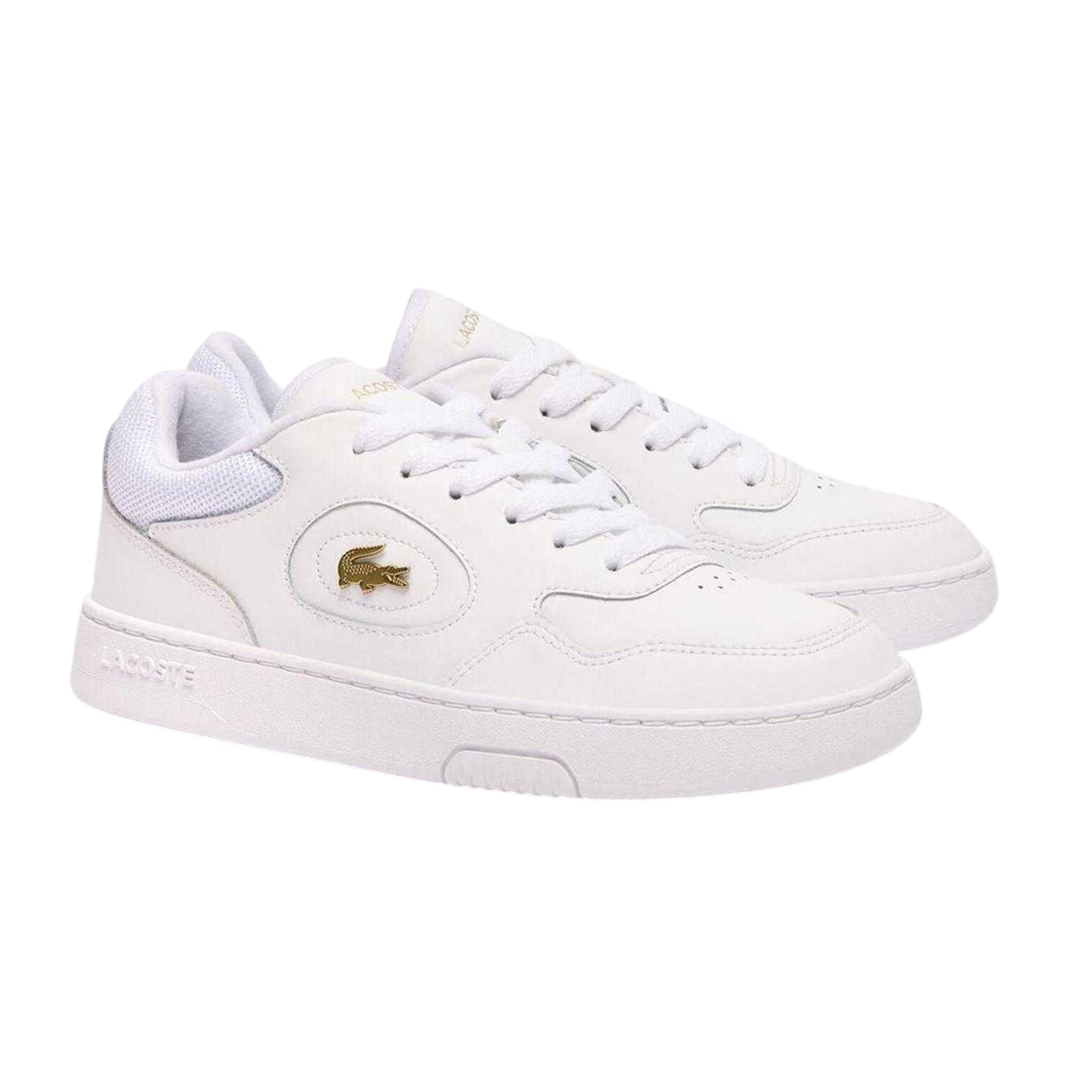 Lacoste Womens Lineset Leather Flat Trainers White/Gold