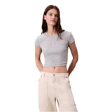 Calvin Klein Womens Logo Slim Crop T-Shirt Grey Heather