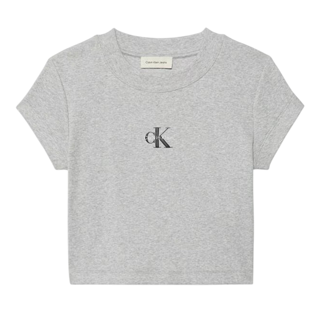 Calvin Klein Womens Logo Slim Crop T-Shirt Grey Heather