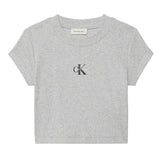 Calvin Klein Womens Logo Slim Crop T-Shirt Grey Heather