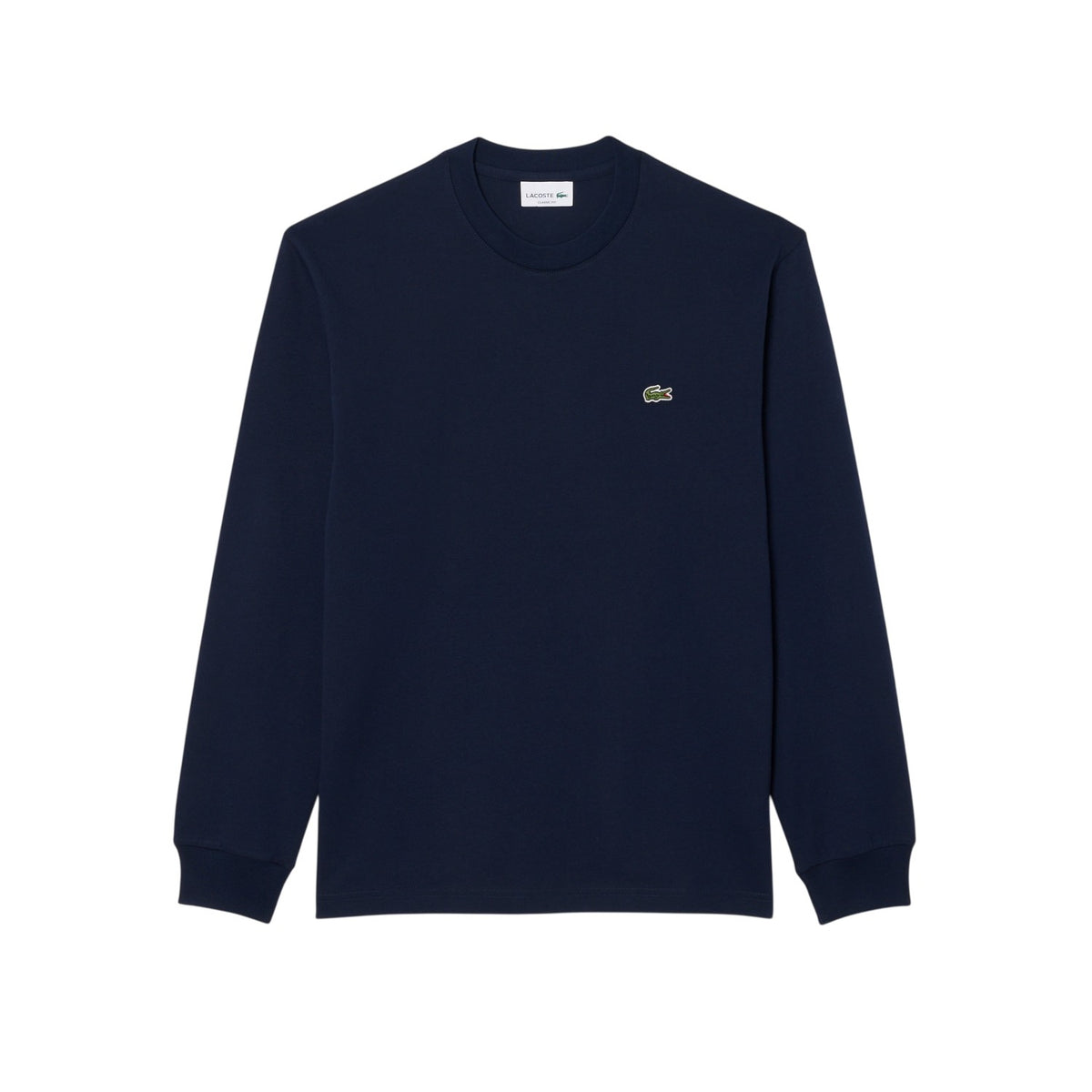 Lacoste Mens Crocodile Print Cotton Regular Long-Sleeved T-Shirt Navy