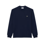 Lacoste Mens Crocodile Print Cotton Regular Long-Sleeved T-Shirt Navy