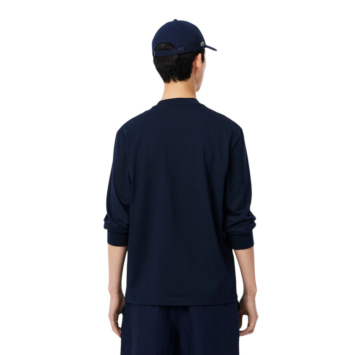 Lacoste Mens Crocodile Print Cotton Regular Long-Sleeved T-Shirt Navy