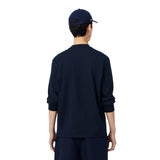 Lacoste Mens Crocodile Print Cotton Regular Long-Sleeved T-Shirt Navy