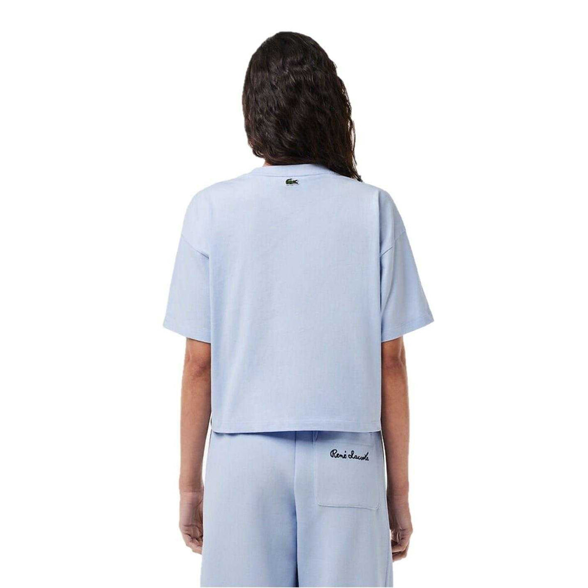 Lacoste Womens Logo Crew Neck Crop T-Shirt Blue