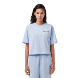 Lacoste Womens Logo Crew Neck Crop T-Shirt Blue