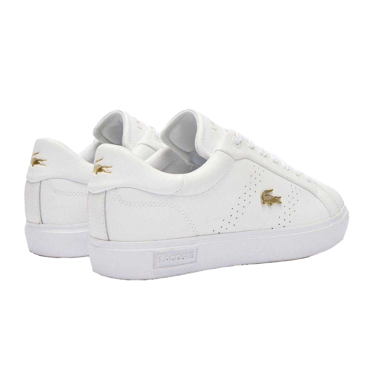 Lacoste Womens Powercourt 2.0 Leather Trainers White/Gold