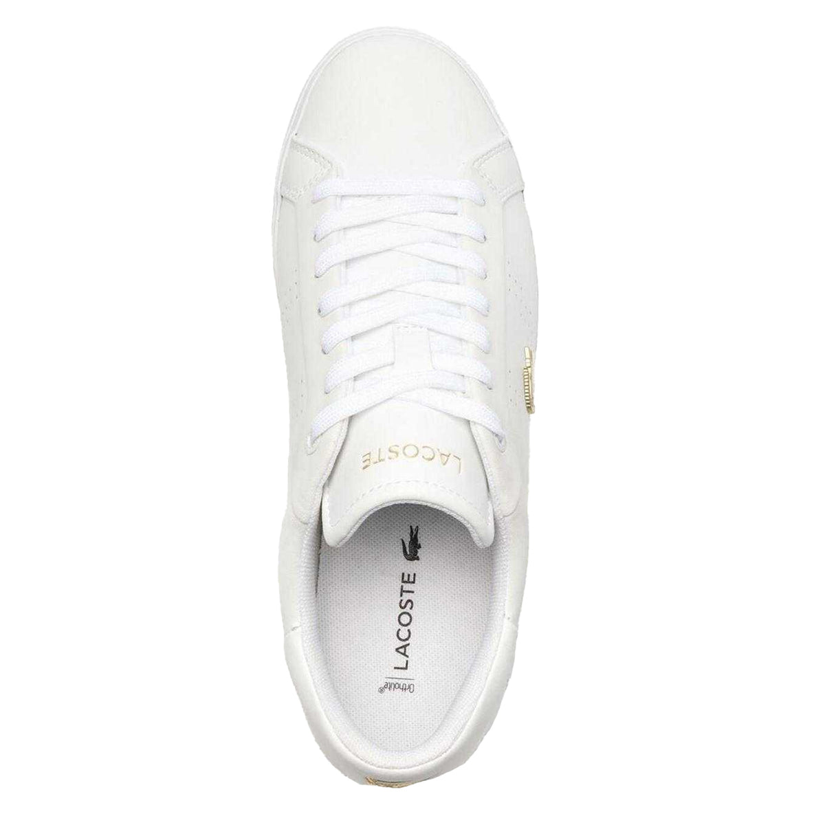 Lacoste Womens Powercourt 2.0 Leather Trainers White/Gold