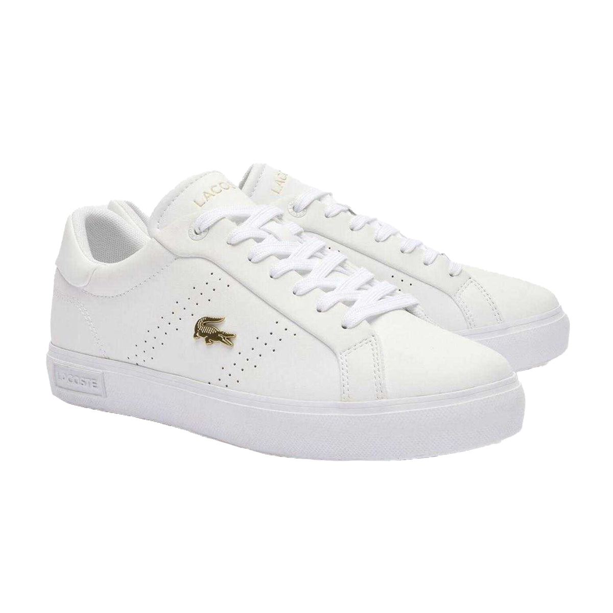 Lacoste Womens Powercourt 2.0 Leather Trainers White/Gold