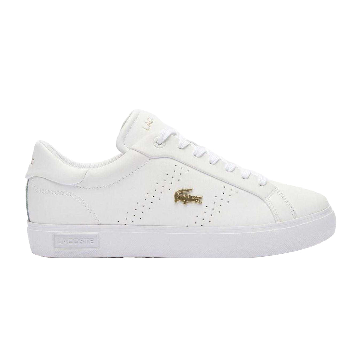 Lacoste Womens Powercourt 2.0 Leather Trainers White/Gold