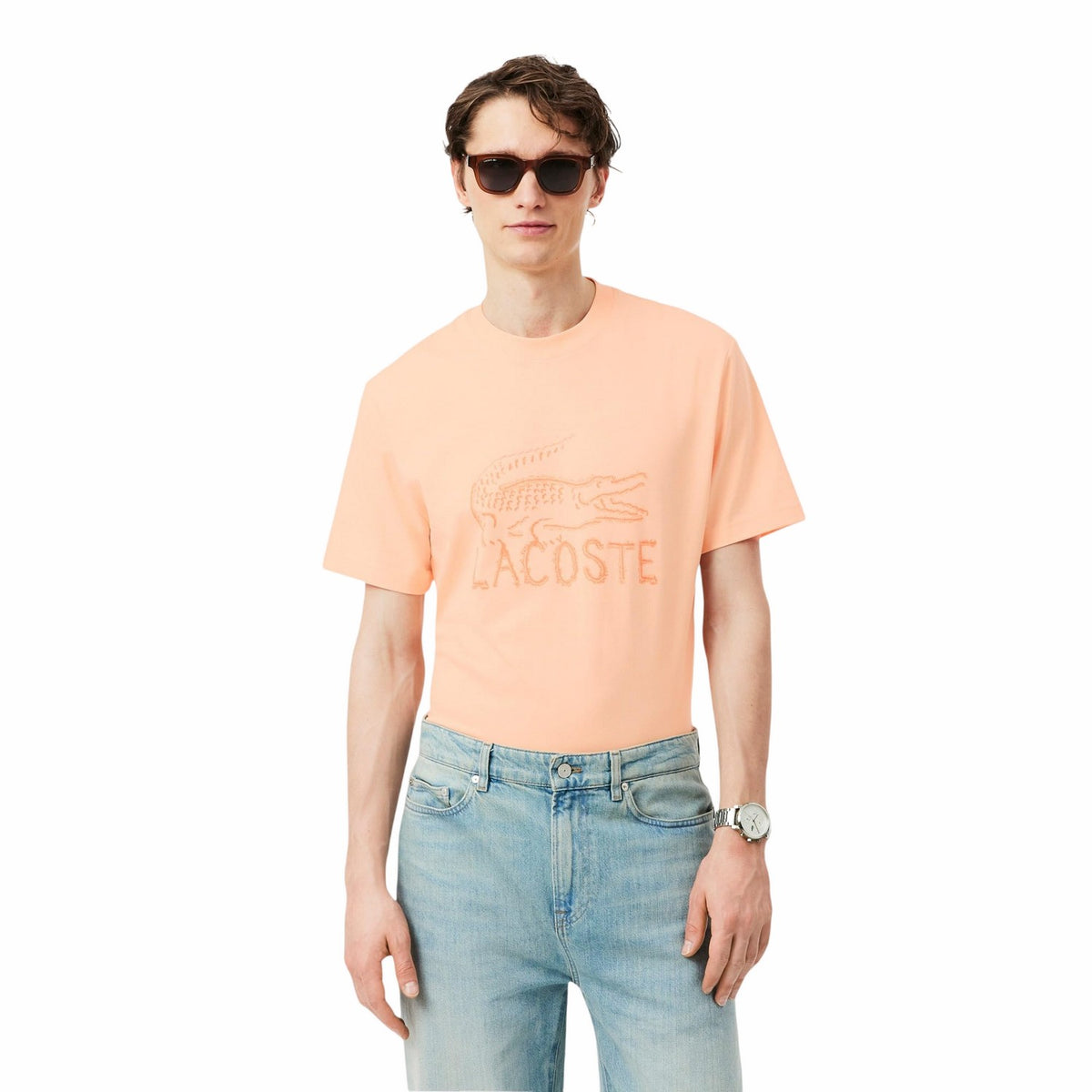 Lacoste Mens Logo Cotton T-Shirt Pink