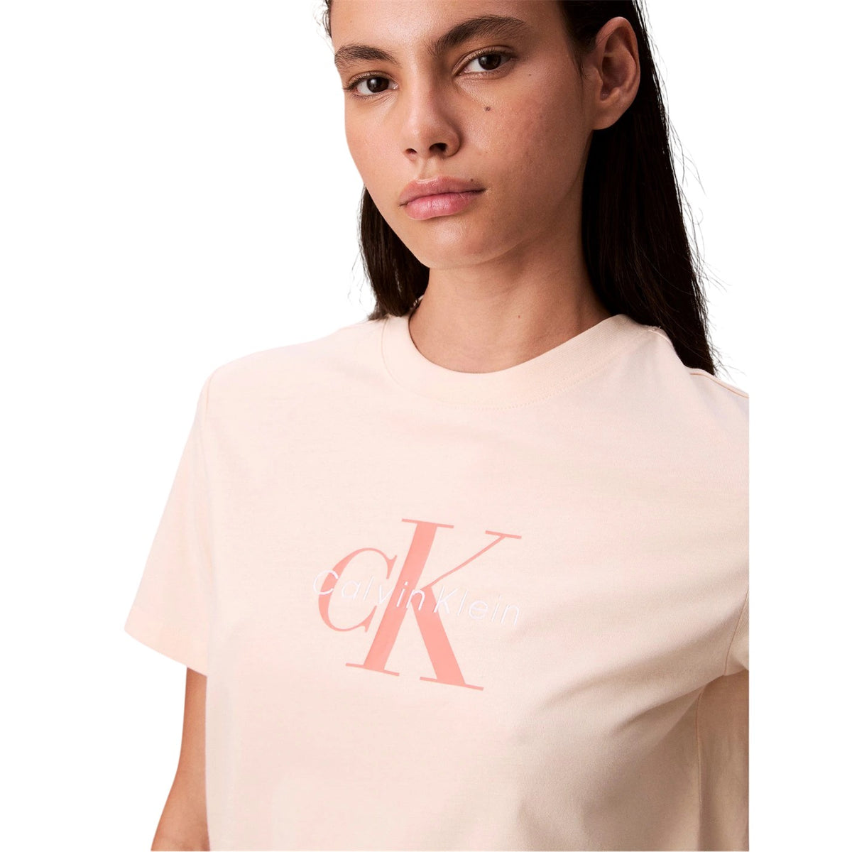 Calvin Klein Womens Monogram Crew Neck T-Shirt Sand