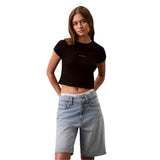 Calvin Klein Womens Mono Logo Ribbed Crop Top Black
