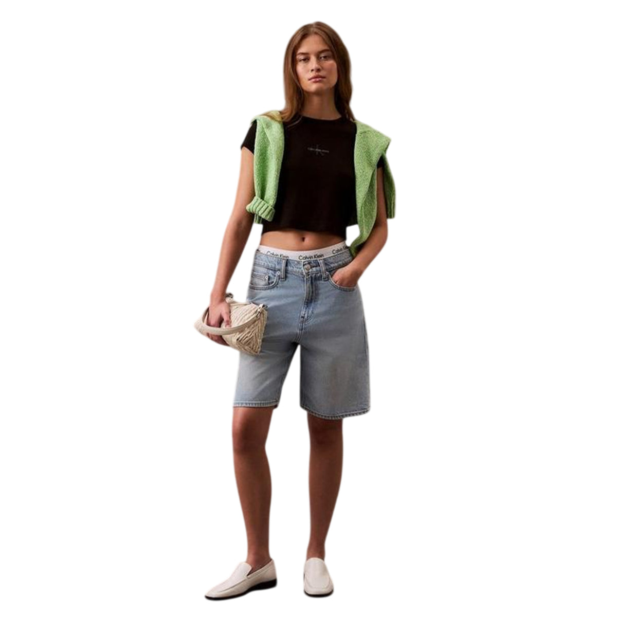 Calvin Klein Womens Mono Logo Ribbed Crop Top Black