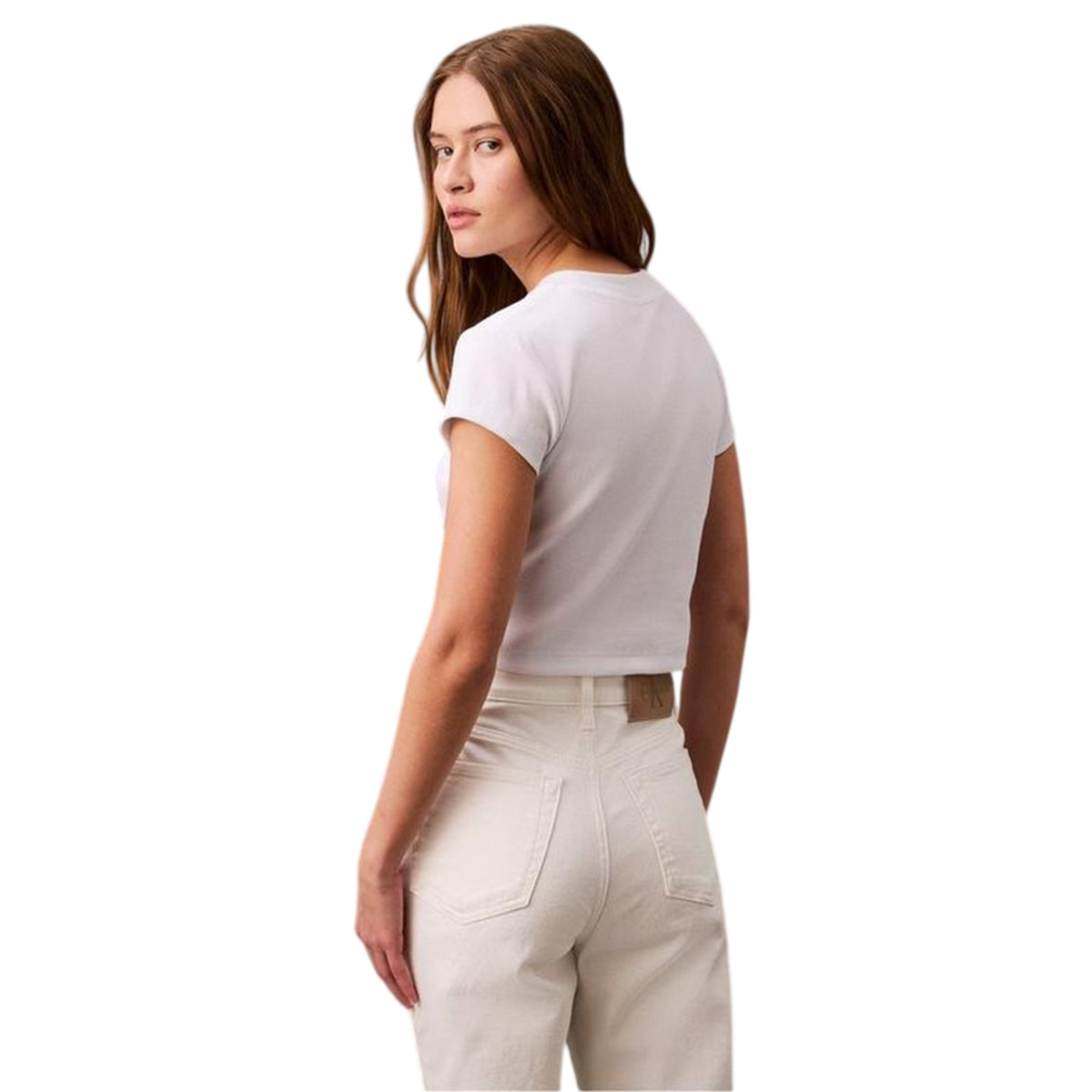 Calvin Klein Womens Mono Logo Ribbed Crop Top White