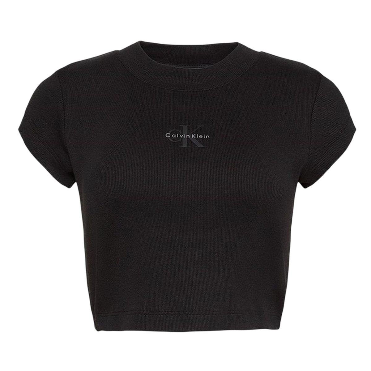 Calvin Klein Womens Mono Logo Ribbed Crop Top Black