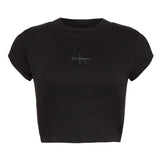 Calvin Klein Womens Mono Logo Ribbed Crop Top Black