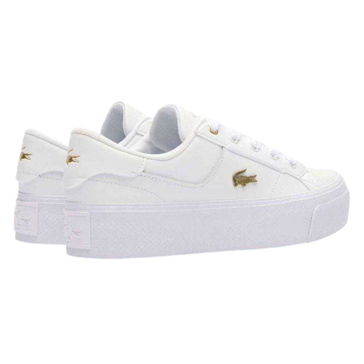 Lacoste Womens Ziane Leather Platform Trainers White/Gold