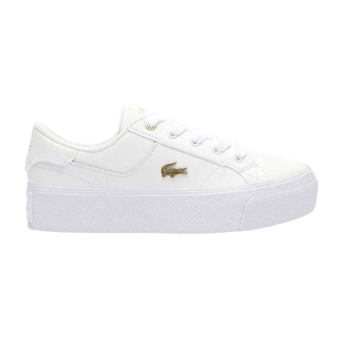 Lacoste Womens Ziane Leather Platform Trainers White/Gold