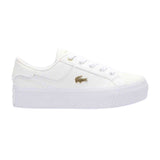 Lacoste Womens Ziane Leather Platform Trainers White/Gold