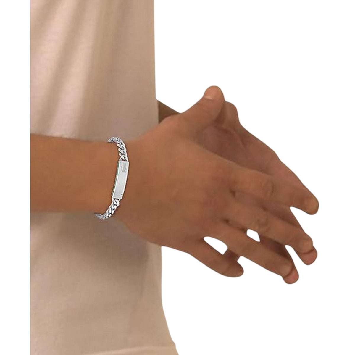 Lacoste Mens Black Ion Plating Stainless Steel Bracelet Silver