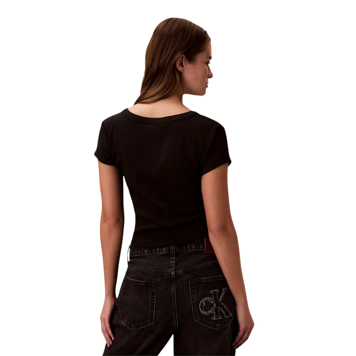 Calvin Klein Womens Ribbed Woven Crop Top Black
