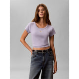 Calvin Klein Womens Ribbed Woven Crop Top Cosmic Sky