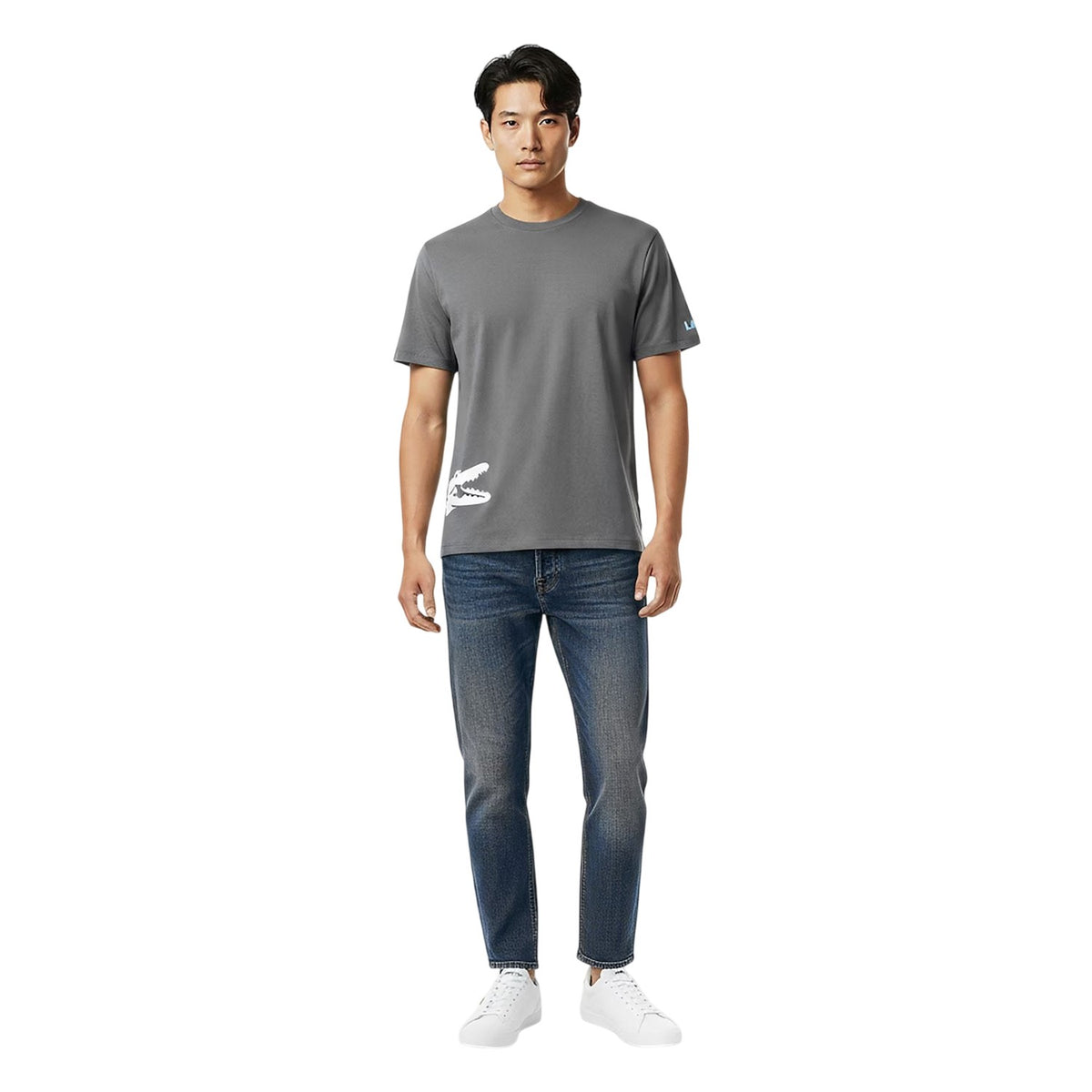 Lacoste Mens Back Print Cotton Short-Sleeved Pyjama Top Grey