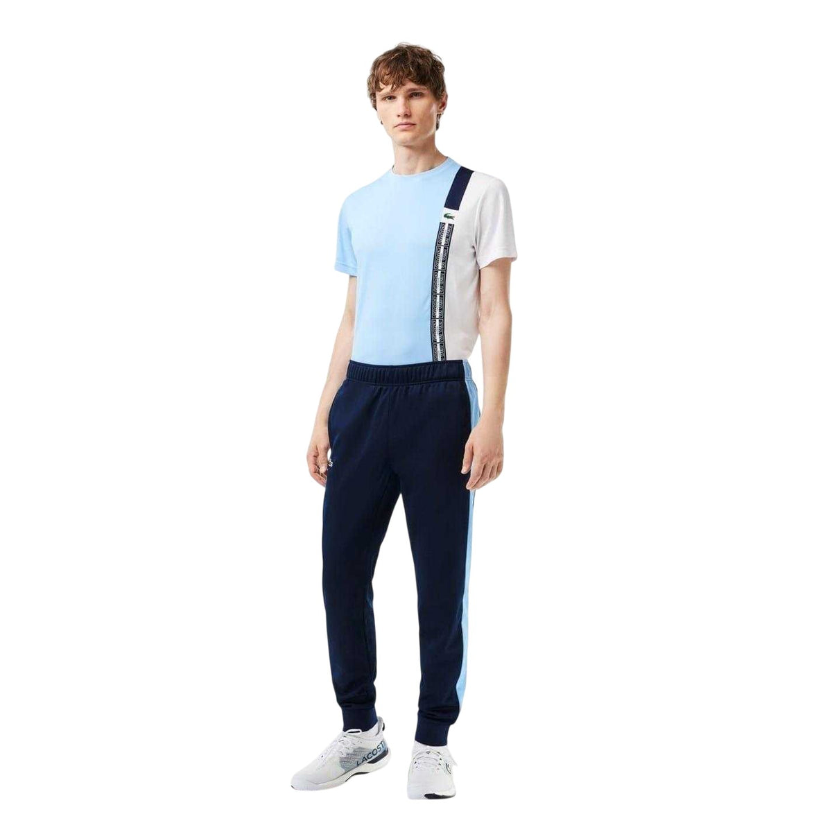 Lacoste Mens Sport Colour Block Slim Running Tracksuit Bottoms Navy Blue