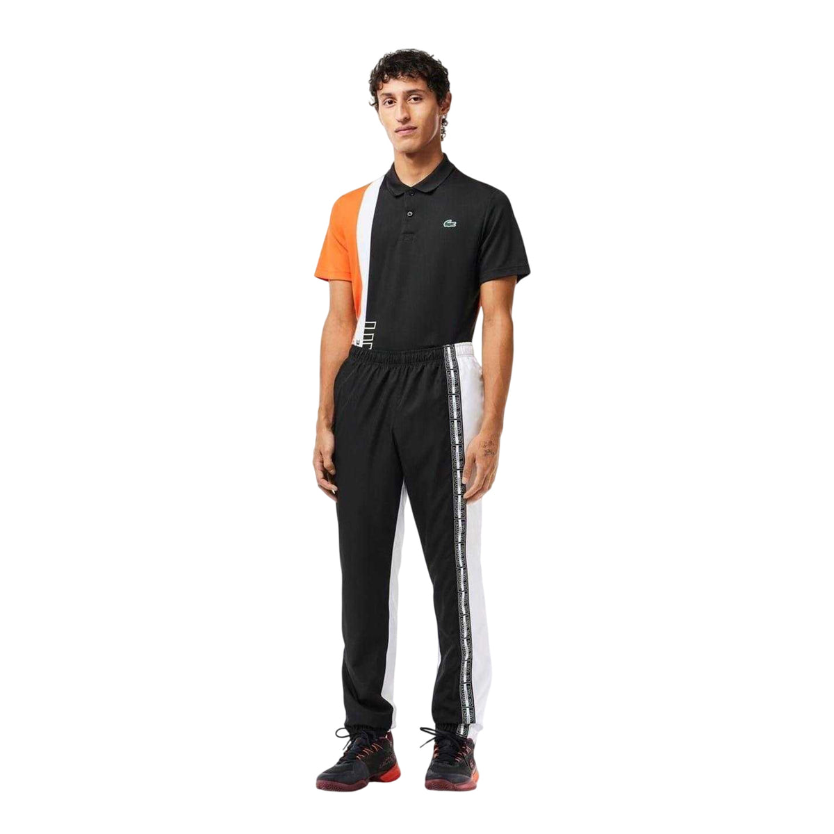 Lacoste Mens Colour Block Slim Tracksuit Bottoms Black/White