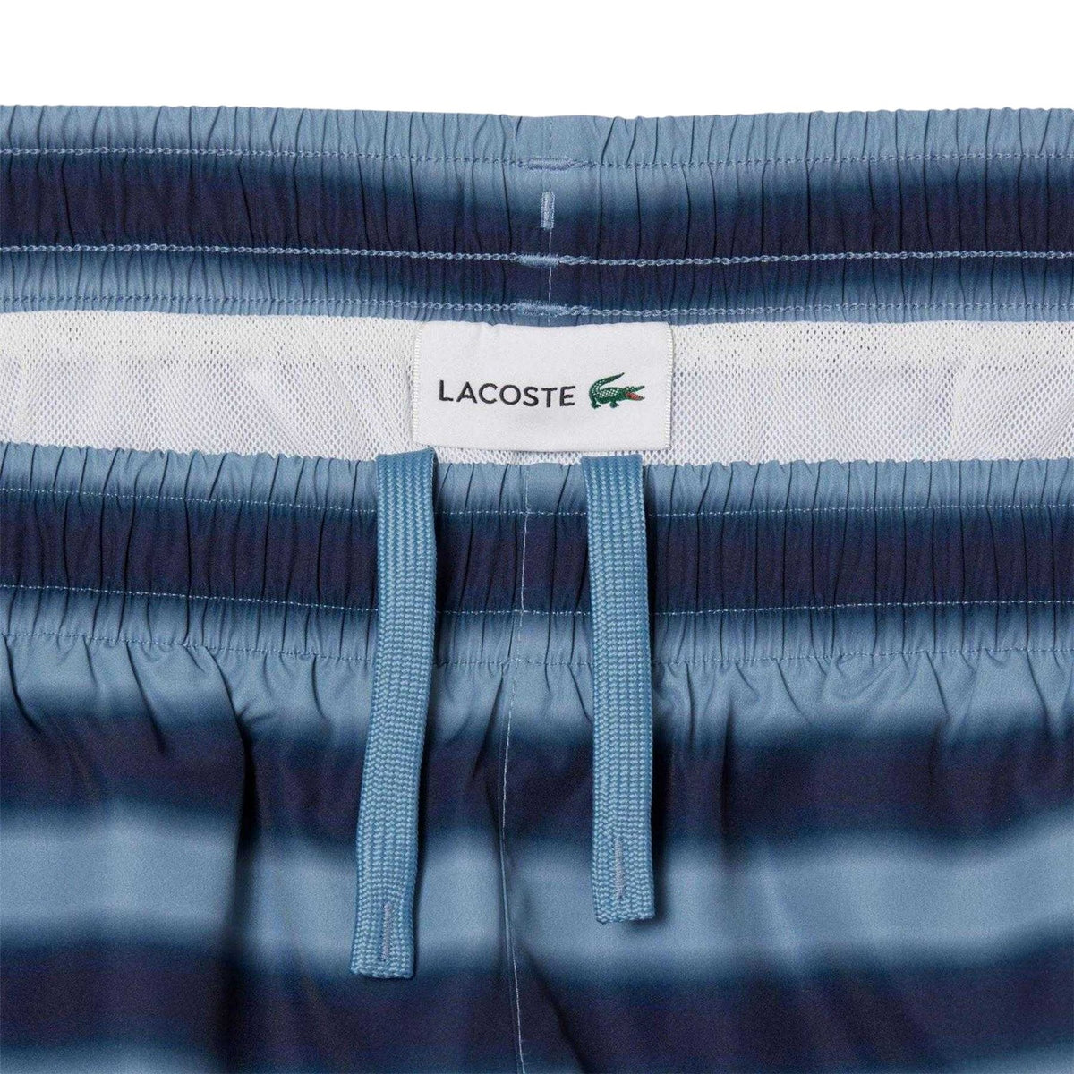 Lacoste Mens Striped Swimming Trunks Blue