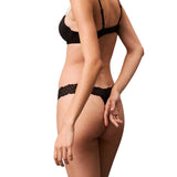 Calvin Klein Womens Lace Trim Recycled Nylon Thong Black