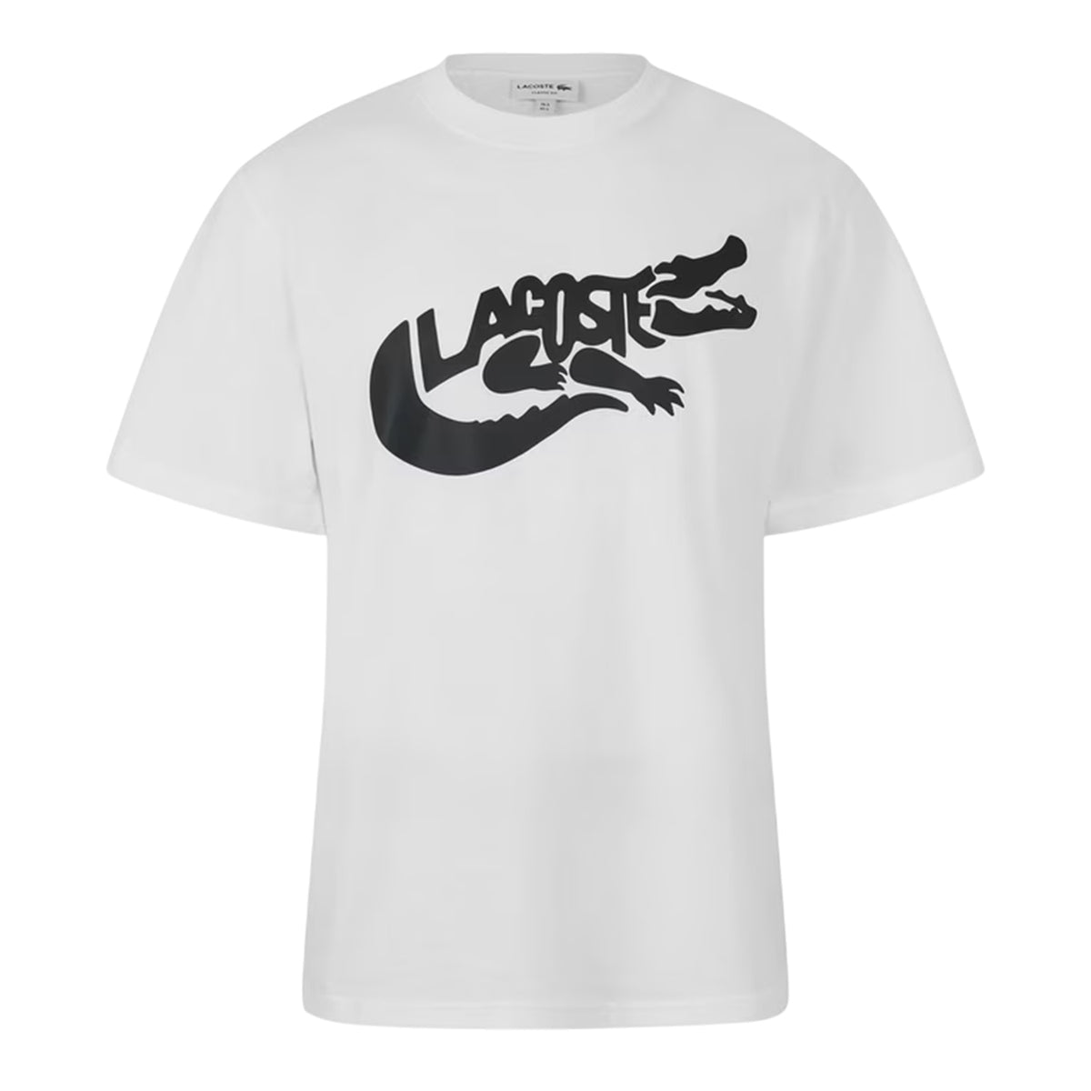 Lacoste Mens Croc Script Graphic Logo Classic T-Shirt White