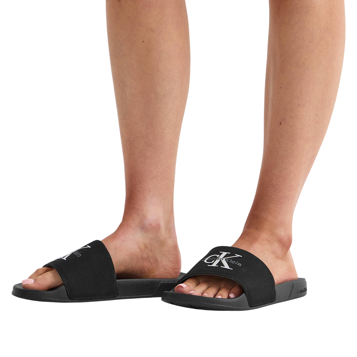 Calvin Klein Womens Embroidered Logo Sliders Triple Black