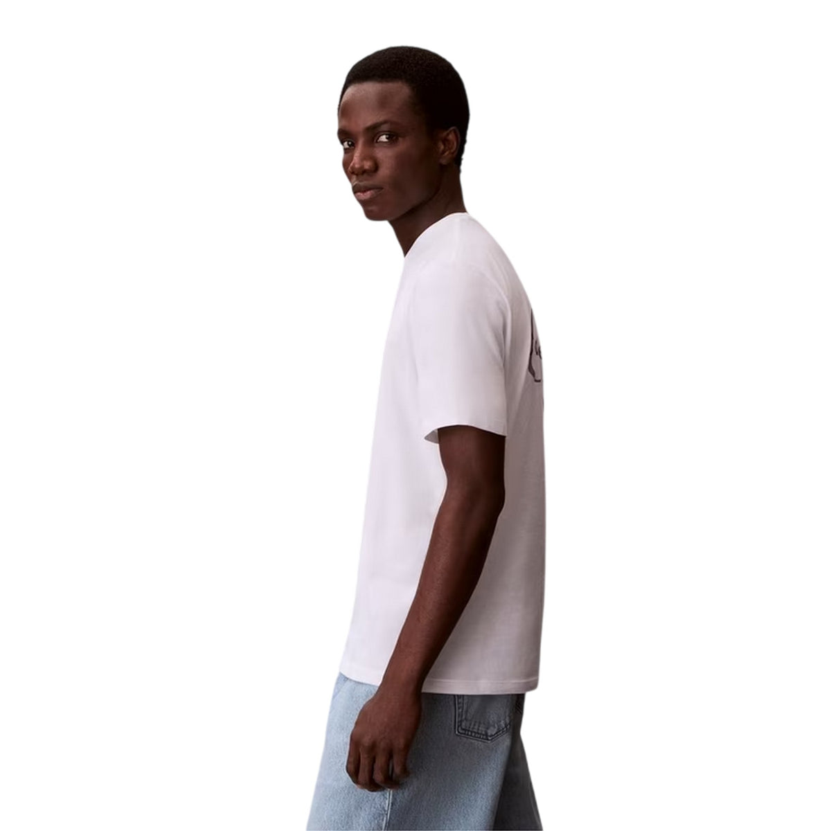 Calvin Klein Mens Mono Back Print Regular T-Shirt Bright White