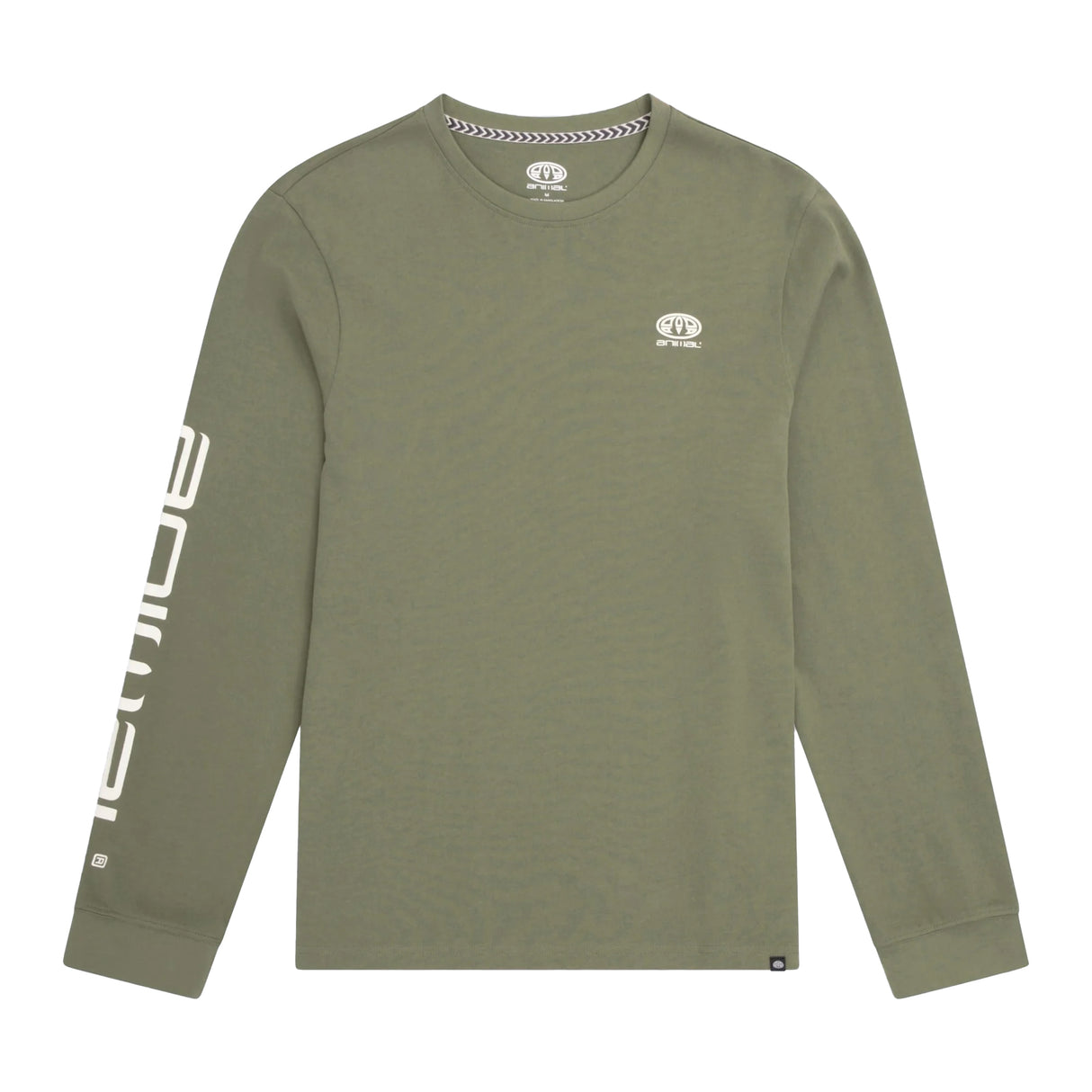 Animal Mens Tommy Back Print Organic Long-Sleeved T-Shirt Khaki Green
