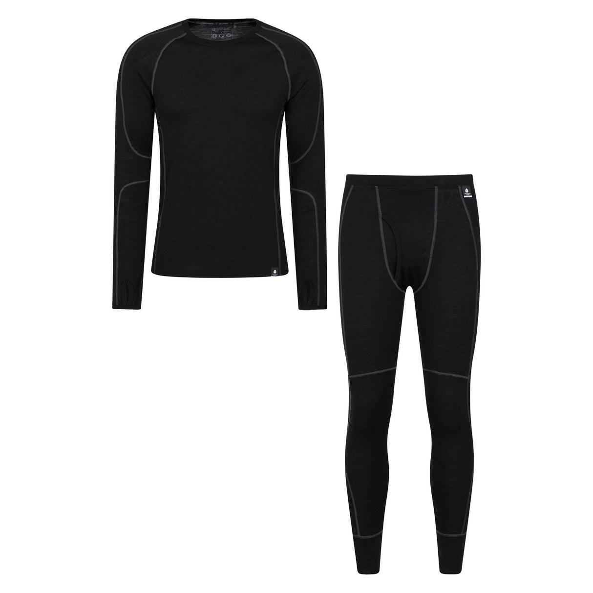 Mountain Warehouse Mens Asgard Merino Wool Base Layer Set Black