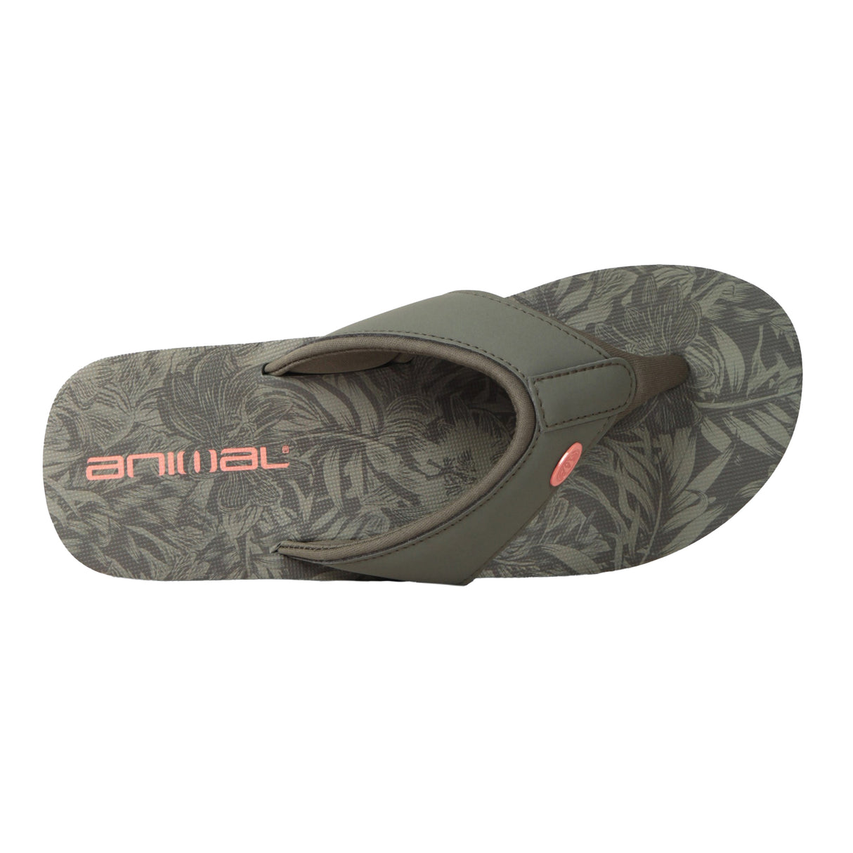 Animal Womens Swish Leaf Print Recycled Flip Flops Dark Khaki