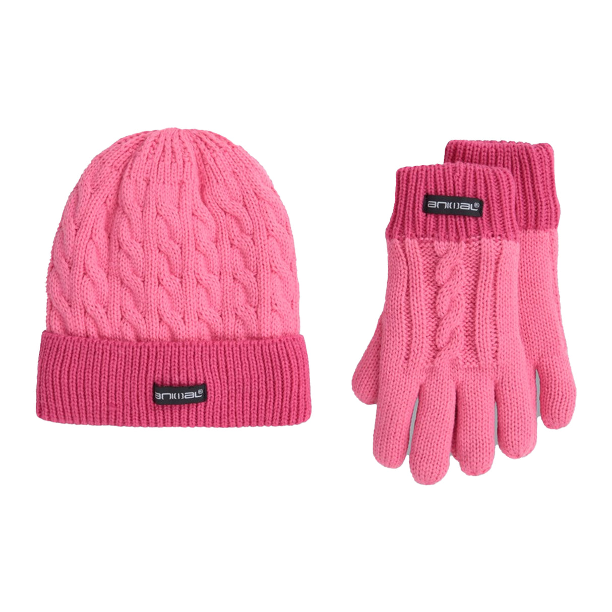 Animal Kids Faux Fur Lined Hat And Gloves Set Pink