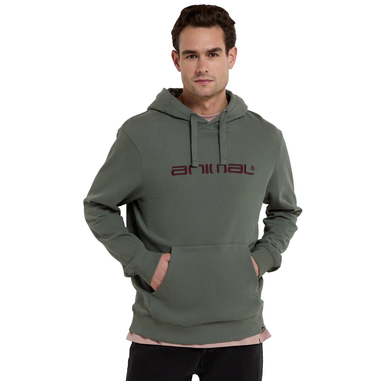 Animal Mens Driver Logo Organic Hoodie Khaki Green