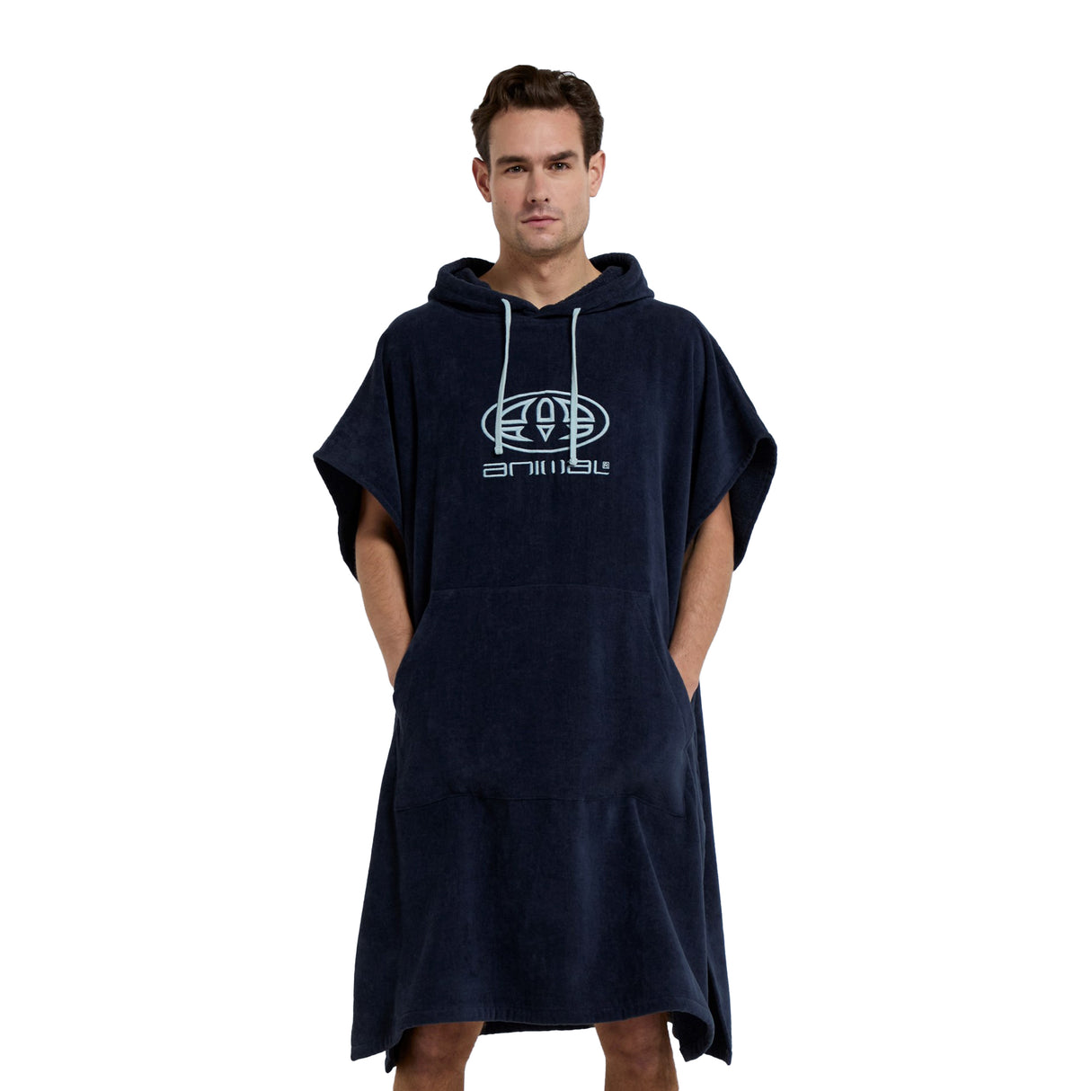 Animal Mens Jacob Towelling Organic Poncho Dark Blue