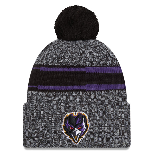 New Era Baltimore Ravens 2023/24 Sideline Cuffed Bobble Hat