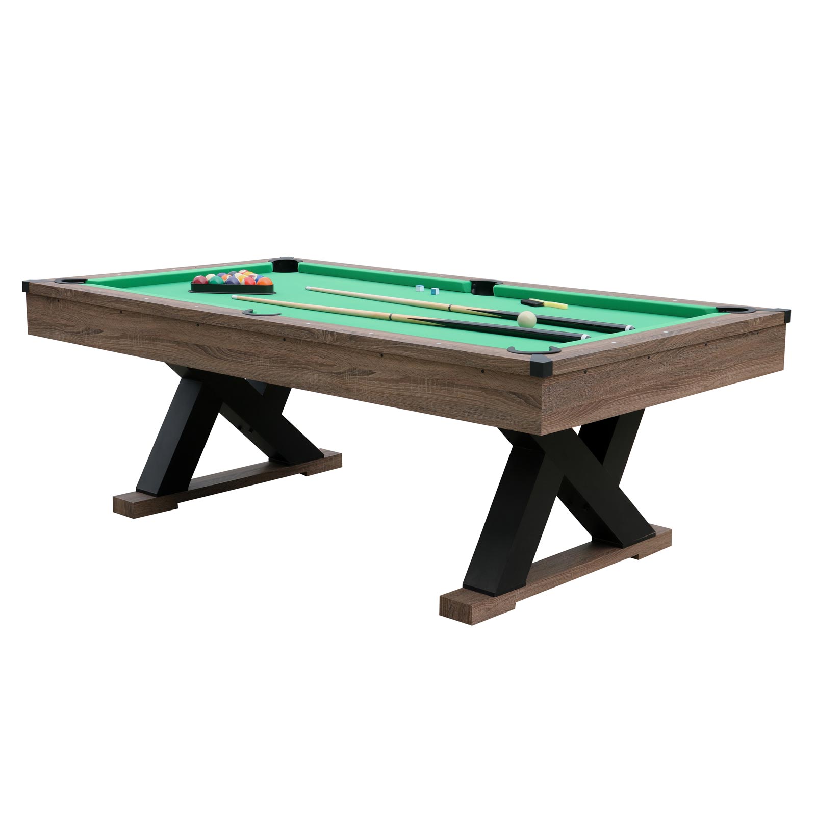 PINPOINT Pool Table | 7FT WOODEN FINISH TABLE + 2x Cues, Balls, Chalk &  Triangle